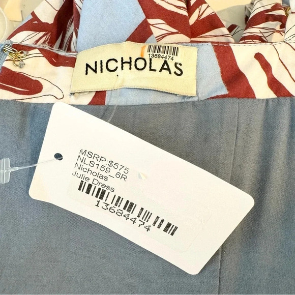 NICHOLAS Julie Cotton Floral Midi Dress Ruffle Detail and Pockets Blue Size 6 - Picture 11 of 14